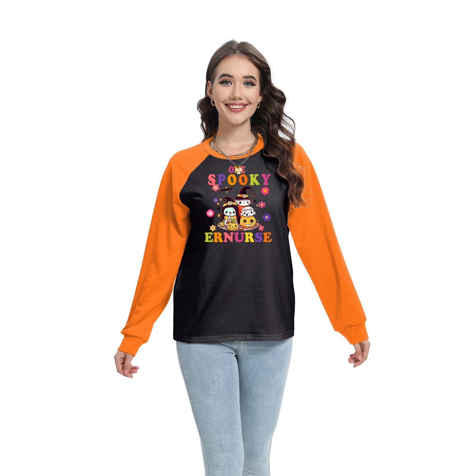 NADANBAO autumn women T-shirt Halloween gothic skull pattern long sleeve blouse casual shirt O neck tees wholesale Custom OEM