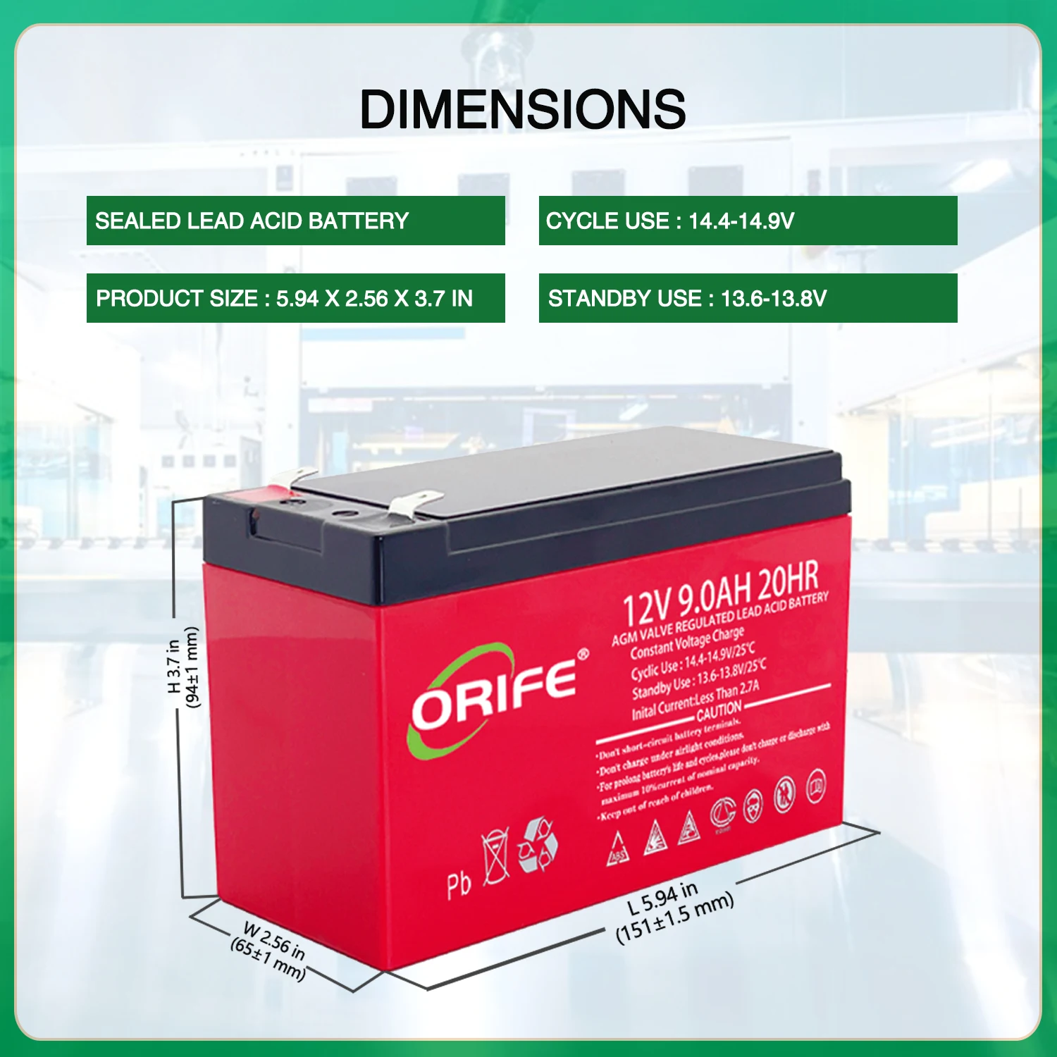 ORIFE 12V 9AH Deep Cycle Rechargeable VRLA Lead Acid Battery Long Life Sealed Type UPS Energy Storage Lighting Wholesale