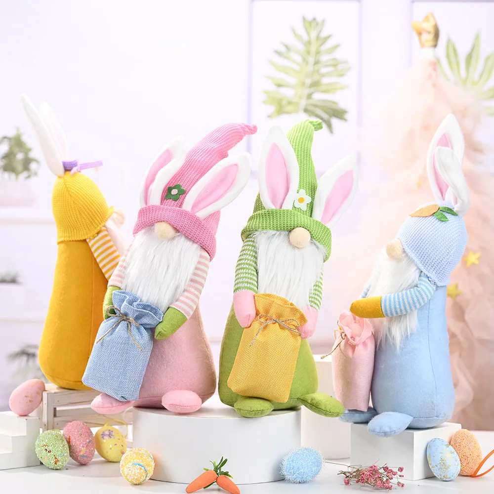 Duoyou Easter rabbit dolls Rabbits with candy bags doll Knitted Easter rabbits dolls
