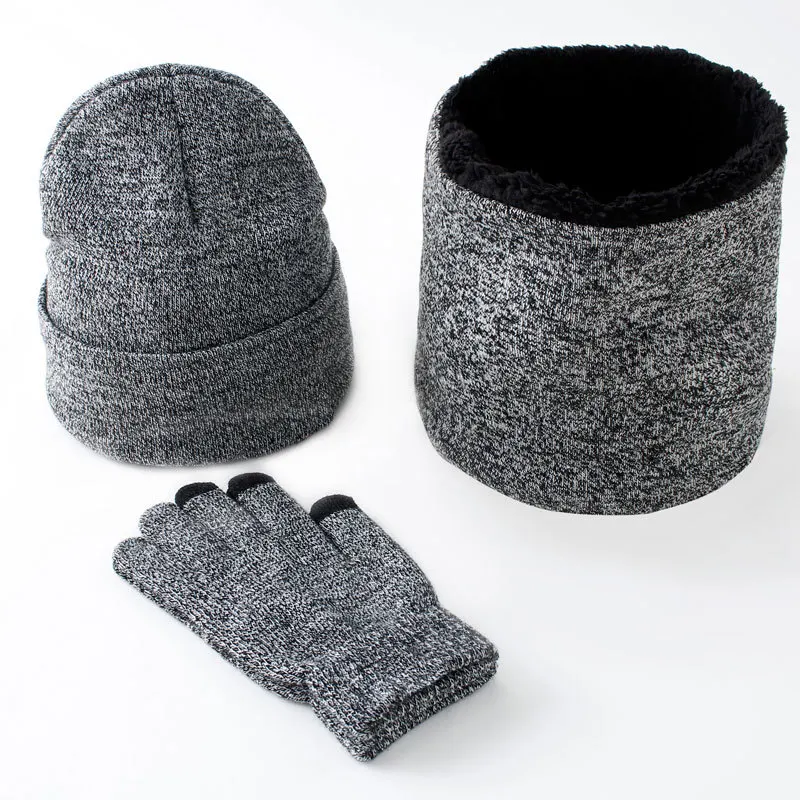Women Winter 3 Piece Knit Beanie Hat Glove Collar Set Knitting Hat Scarf Mitten Set Cable Knit Beanie Scarves Mitten Set