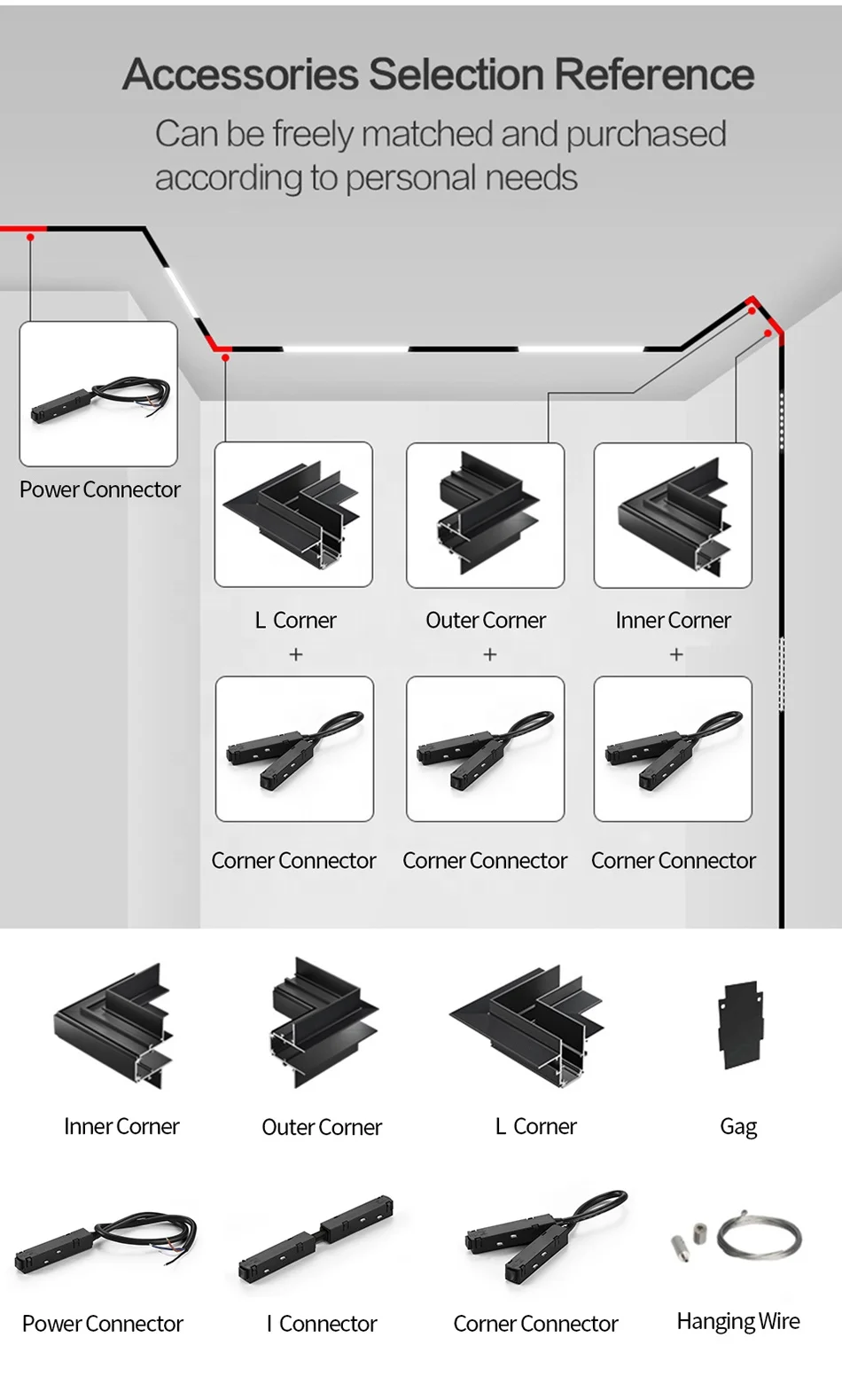1m 2m 3m 48V Rail Modular Design Surface Mounted LED Magnetic Spot Light Track Lights Lighting System led magnetic Track Rail