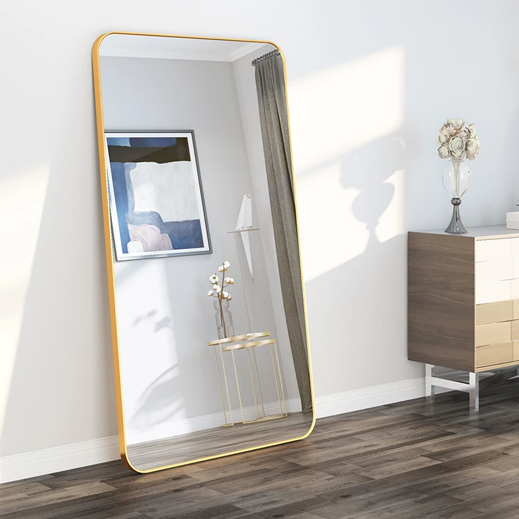 Luxury Full Length Mirror Decorative Rectangle Wall Gold Aluminum Alloy Large Floor bathroom Mirror
