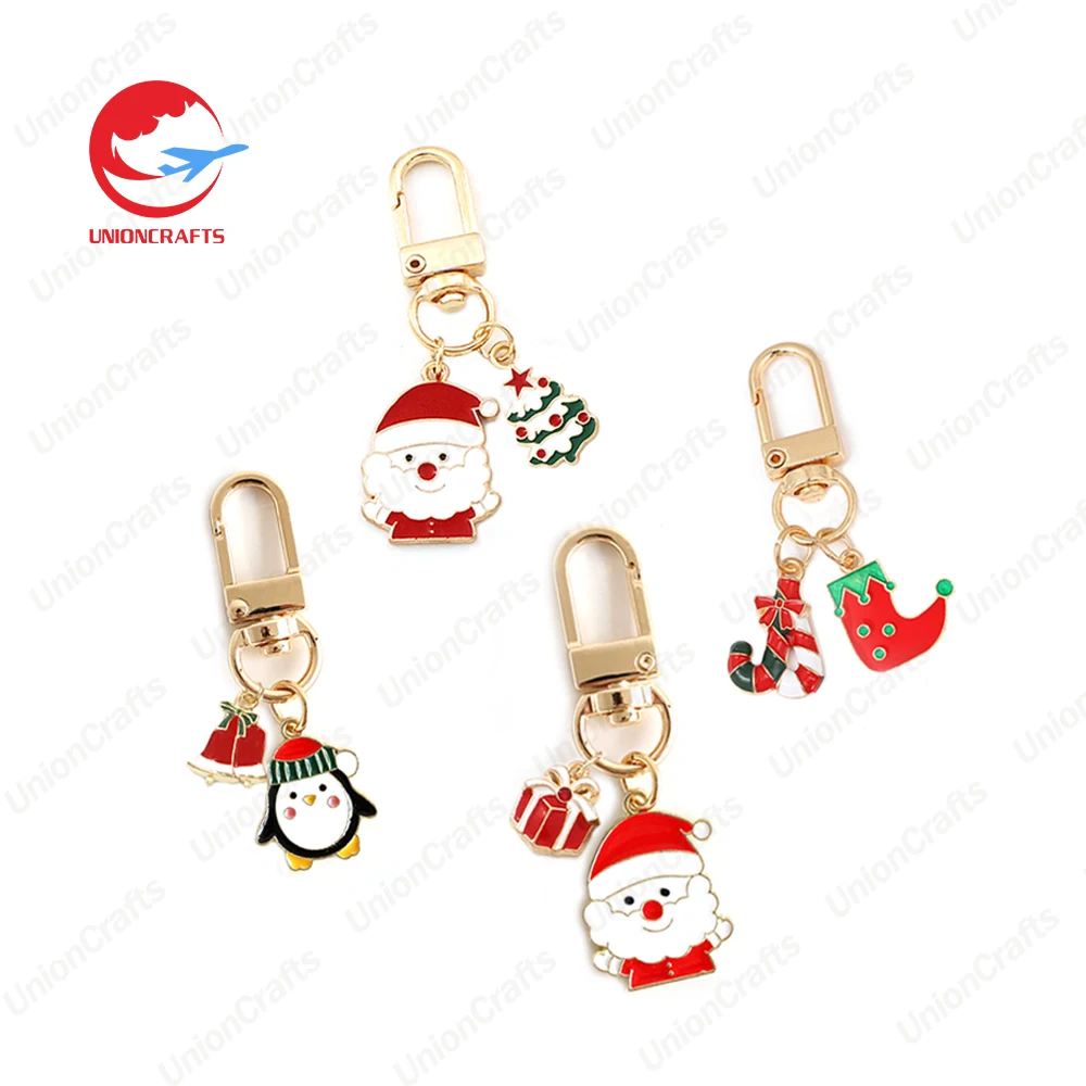 Customized cartoon cute halloween christmas party gifts tree pendant santa claus key ring accessories metal christmas keychain