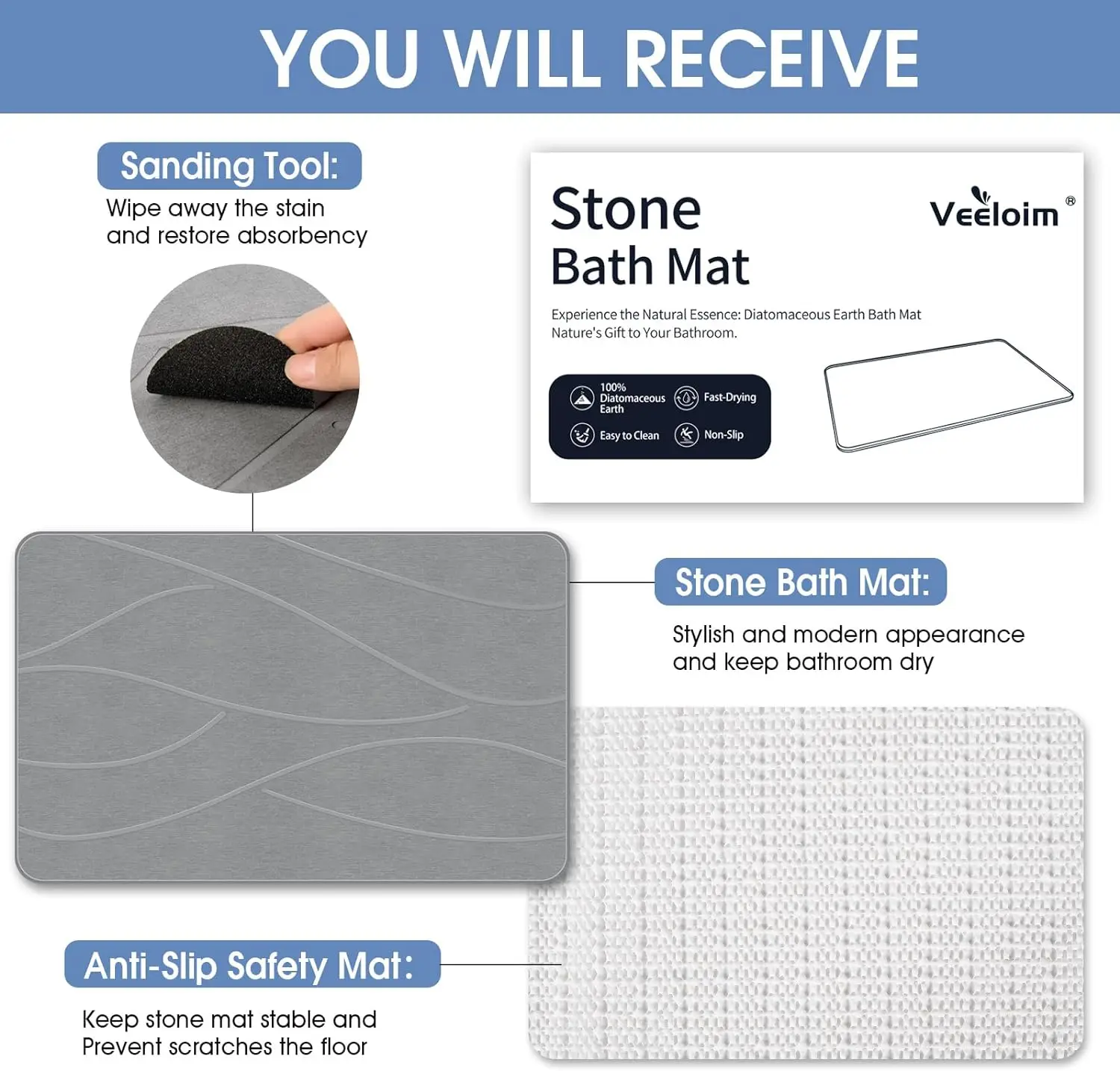 Quick Drying Bath Mats Water Absorption Stone Diatomite Bath Pads Anti-slip Easy to Clean Shower Mat Wholesale