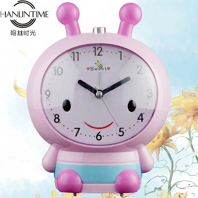 Creative cute cartoon bee little alarm clock children student mute scanning night light alarm clock double ring clock