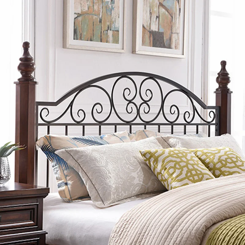 Factory outlet iron carved solid wood bed American style metal bed with solid wood frame king size full size bed