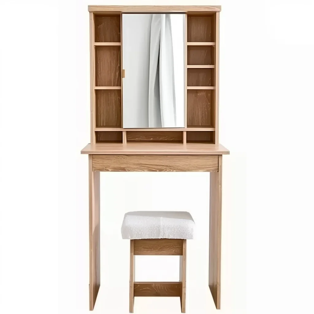 2023 New Model Bedroom Vanity: Compact Makeup Table with Sliding Mirror, Ideal for Small Rental Spaces