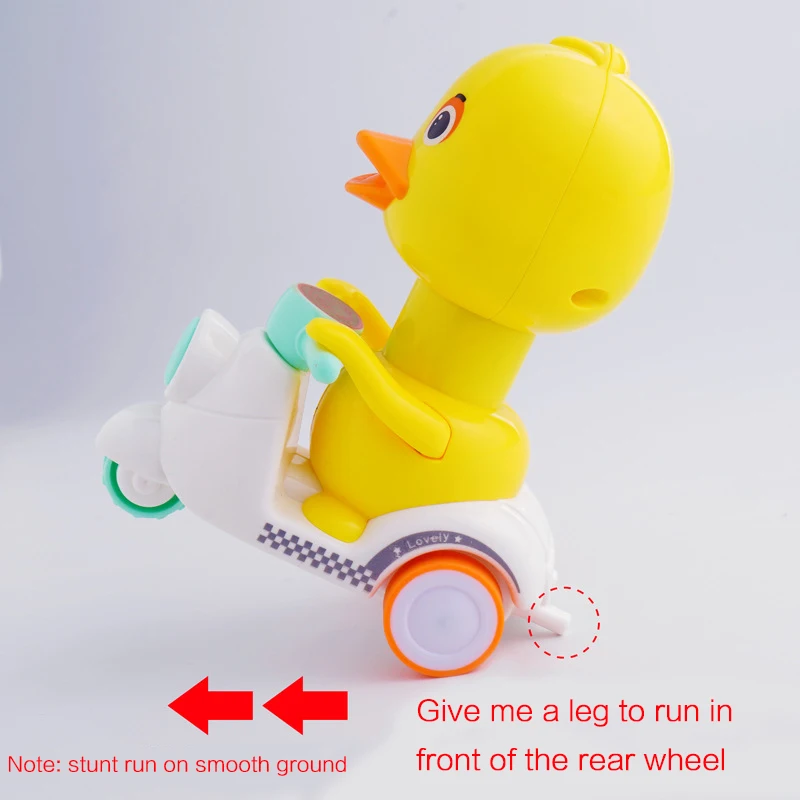 Cartoon motorcycle pressing small yellow duck sprouting Tiger pull back car boy child toy car inertia car dog toy