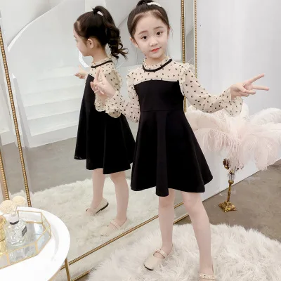 Children clothing High quality fashion lace dot pattern baby girl dress set for kids teenage girls clothes