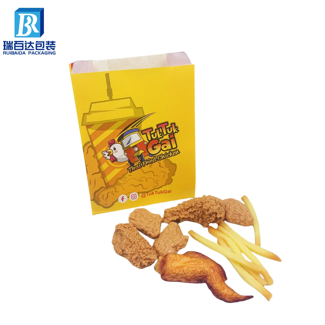 Custom v sharp bottom greaseproof food grade french fries packaging paper bags for fast restaurant