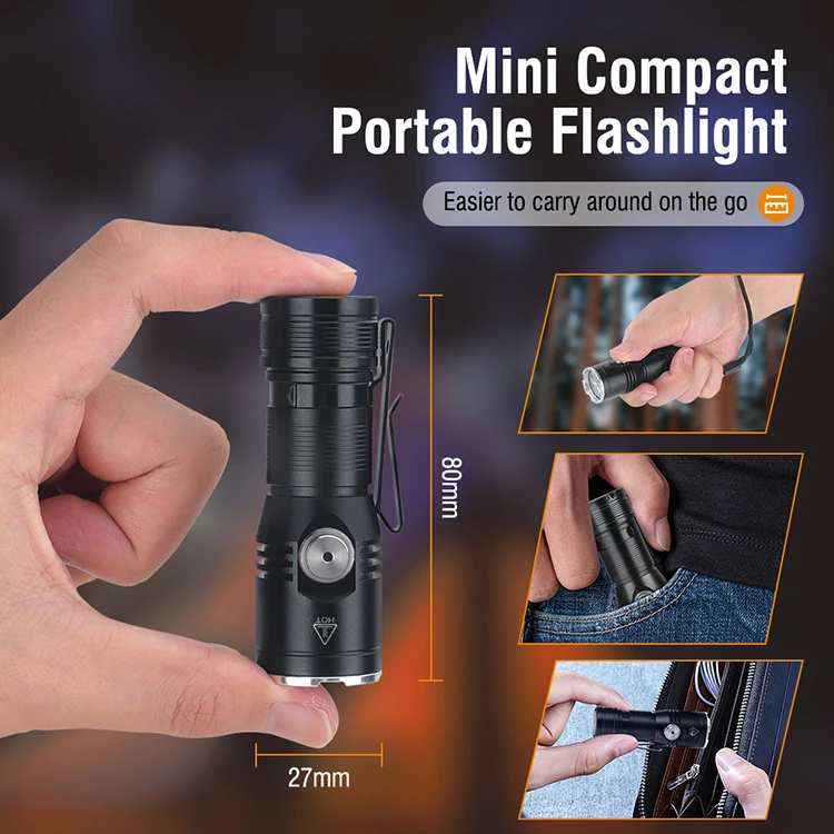 BORUiT New Arrival EDC Handheld Flashlight 2050lm 22hrs Working Time Type C LED Flashlight Tail Magnet with Clip Hat Light