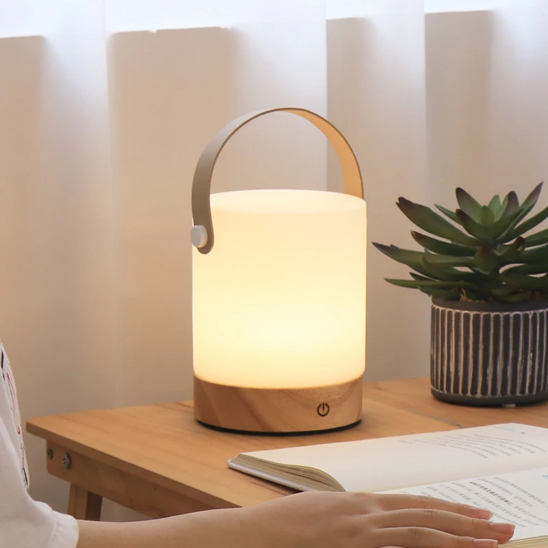 New 2023 factory direct sell PE diffuse wood 2000 4000 mAh rechargeable Battery operated table lamp led for home camping
