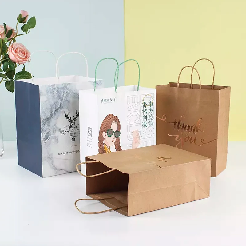 Zeecan graphic designers service packaging solution kraft paper bag with handle paper bag custom print logo