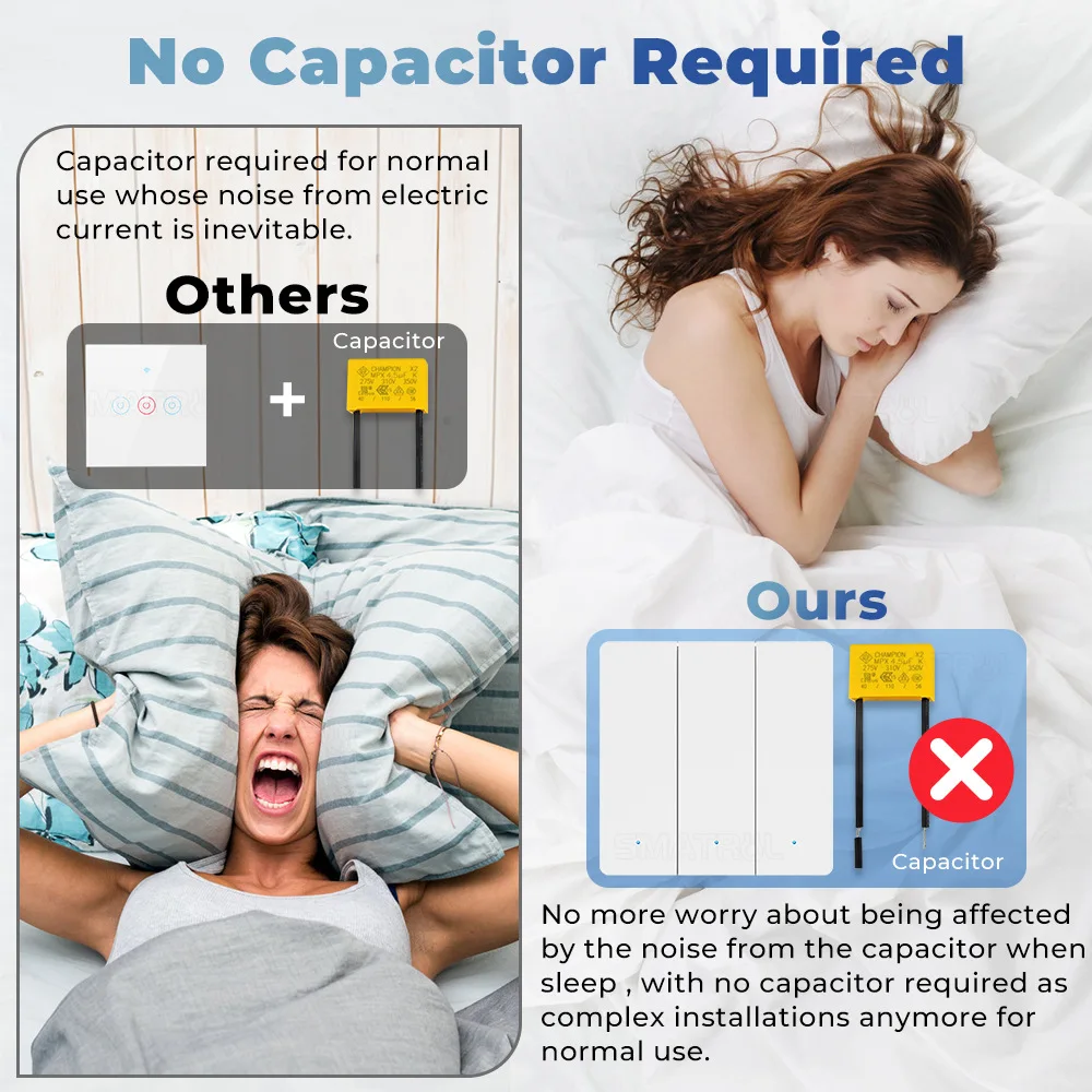 Tuya Wireless Zigbee No Capacitor Required Timing Fuctiong Smart Wall Push Button Switch For Light