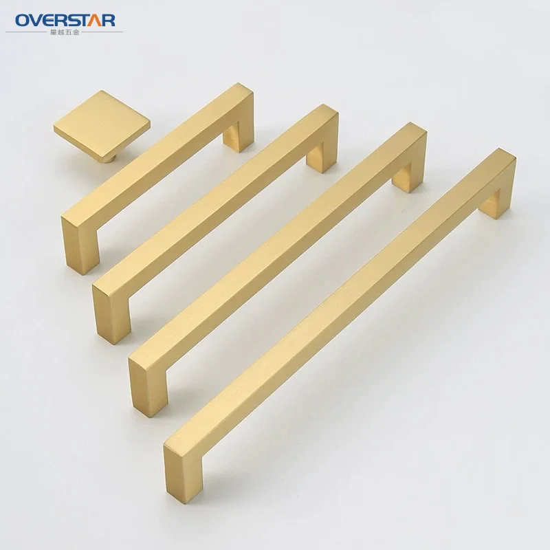 Luxury Square Cabinet Handles Zamak Alloy Brushed Finish for Bedroom Gym Kitchen Home Closets-Sold in Factory
