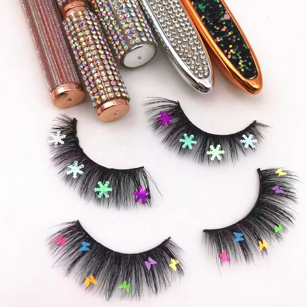 New arrival christmas party lashes sparkling lash 15 mm 18 mm sparkle eyelash sequins false eyelashes