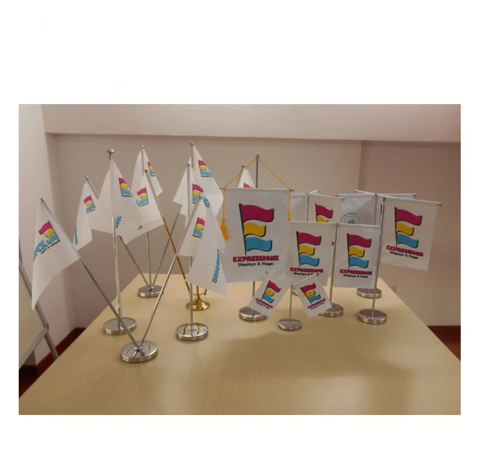 Custom Logo Design Single Double Side Mini Desk Flag With Metal Pole And Base Small Table Flag For Office