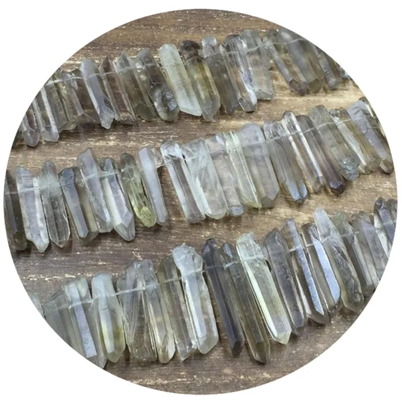 Raw Smoky Quartz Point beads Light Smoky Crystal Points Graduated Stick Spike beads supplies for Jewelry making 5-11*20-40mm
