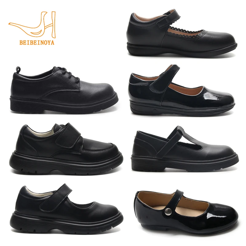 Babyhappy Factory Cheap Price Kids Black School Shoes Formal Flat Mary Jane Student Leather Student Shoes