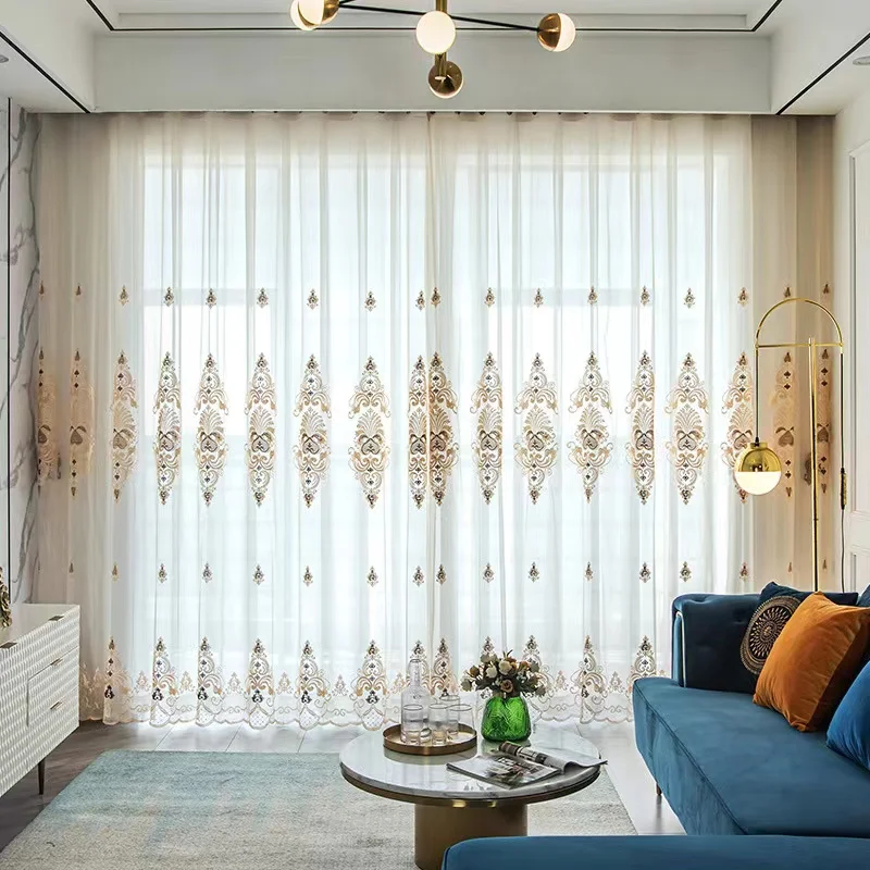 European Luxury Customization Ready Made Finished Embroidery Curtain For Living Room