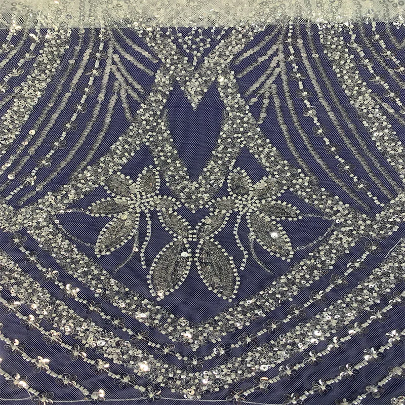 Luxury White Selected Shiny Crystal Sequins Bridal Dress Wedding Dress Lace Embroidery Bead Tulle Swiss Lace Fabric