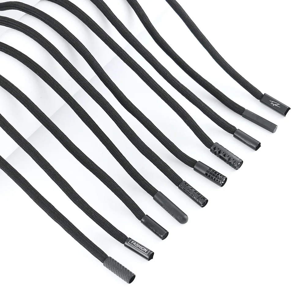 Custom Logo Braided Polyester Round Hoodie Drawcord Draw Cord String With Plastic Or Metal Tip