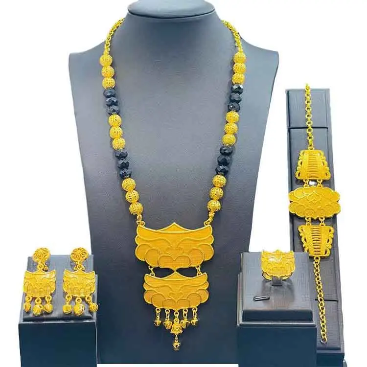 2023 New Design Dubai Gold Color Fashion Wedding Bridal Accessories Costume Necklace Set African Costume Jewelry Sets
