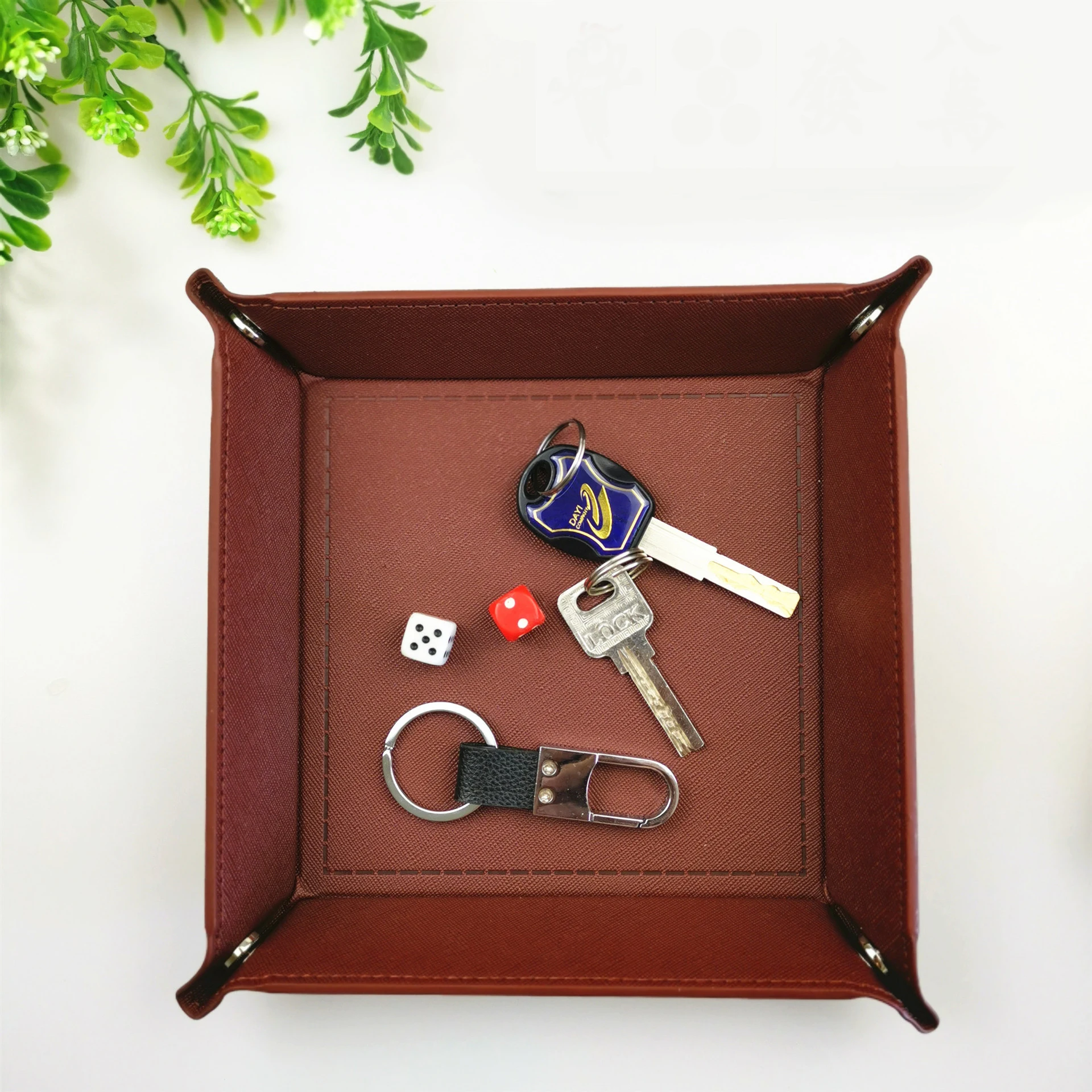 Wholesale Custom logo Square PU Leather Foldable Storage Tray Game Dice Tray