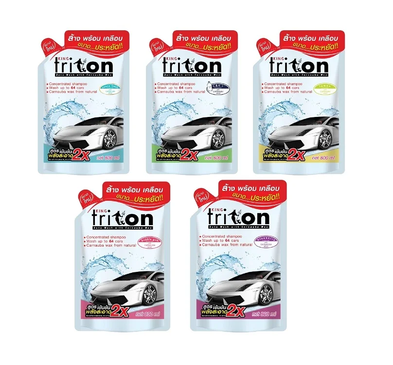 No.1 Car Care in Thailand Wholesale Price of King Triton Effective Car Shampoo 2in1 Wash and Wax 800ml (Refill) Lemon Scent