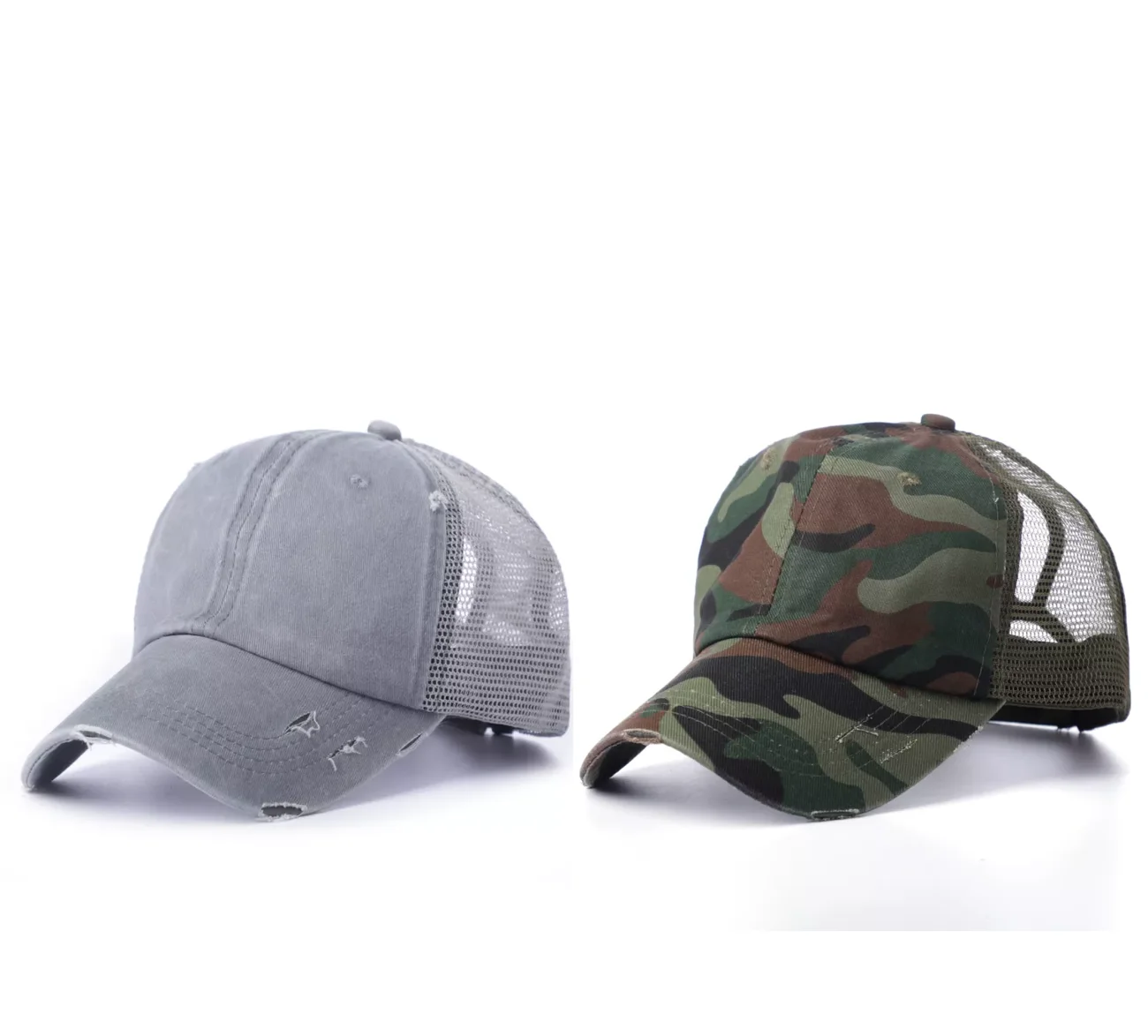 Summer custom high ponytail caps cotton girl women Ponytail hole mesh baseball cap