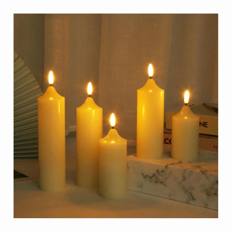 2*AAA Battery USB Operated Sharp Bullet Wick Flameless Set Of 3/5pcs Paraffin Real Wax Pillar 10 Keys Remote Control LED Candle