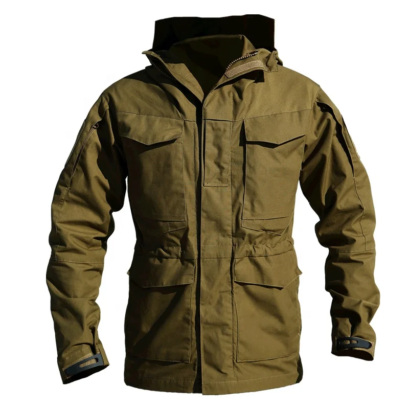 custom clothing OEM Outdoor mid length multi pocket tactical trench coat waterproof and breathable camping and hiking jacket