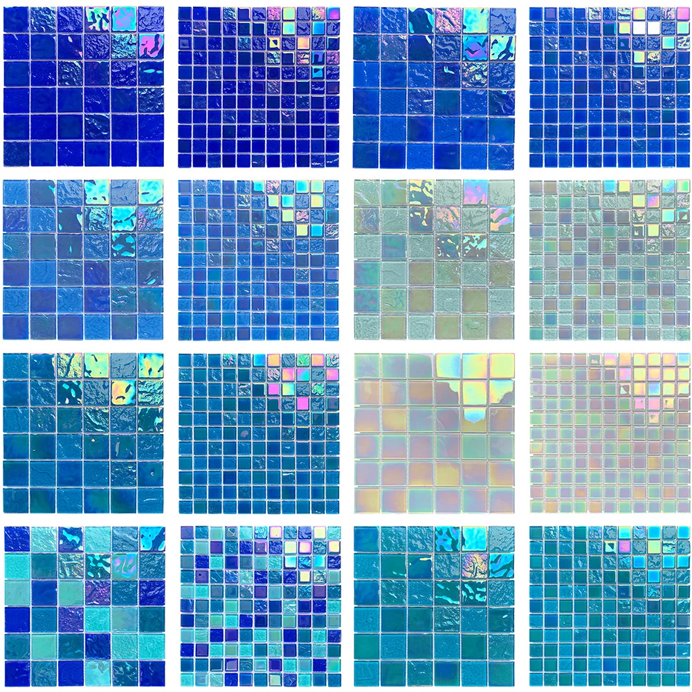 Luxurious iridescent mosaic tiles bathroom shower wall crystal rainbow white blue swimming pool tiles glass mosaic