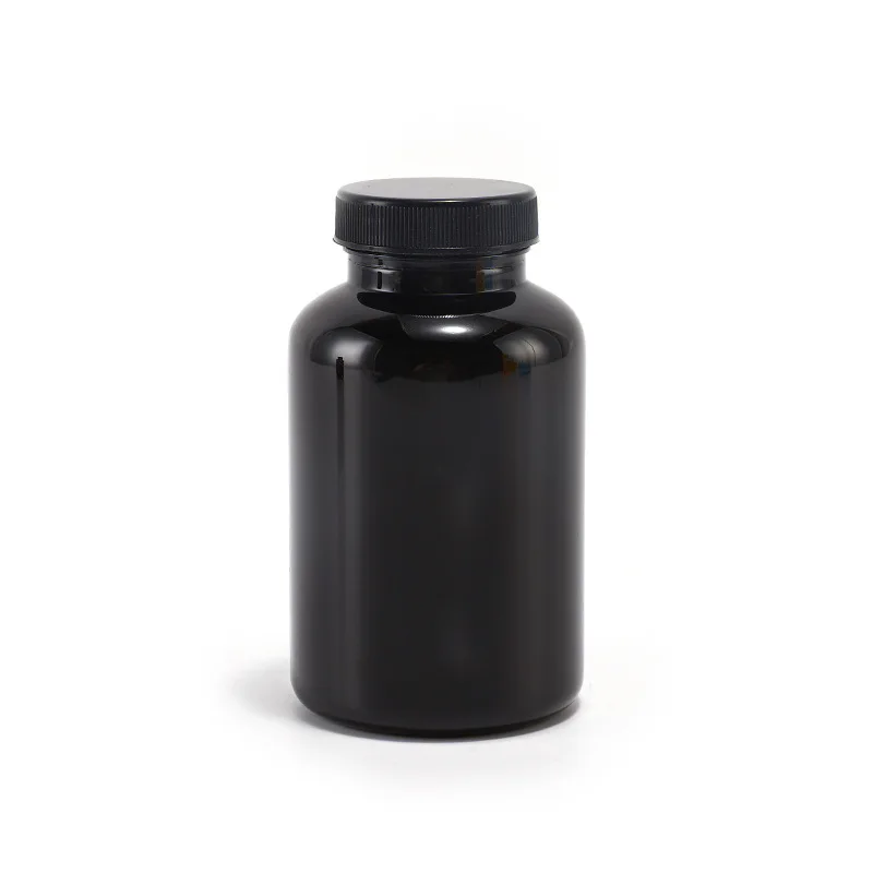 In stock 150cc 200cc Black PET Plastic Capsule Pill Bottles for Vitamin Dietary Supplement Medicine Packaging Jars