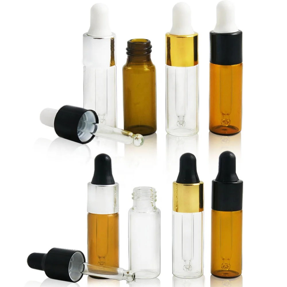 1ml 2ml 3ml 5ml amber clear Portable  Aromatherapy Esstenial Oil Bottle With Eye Dropper Mini Empty Pipette Dropper Glass Vials