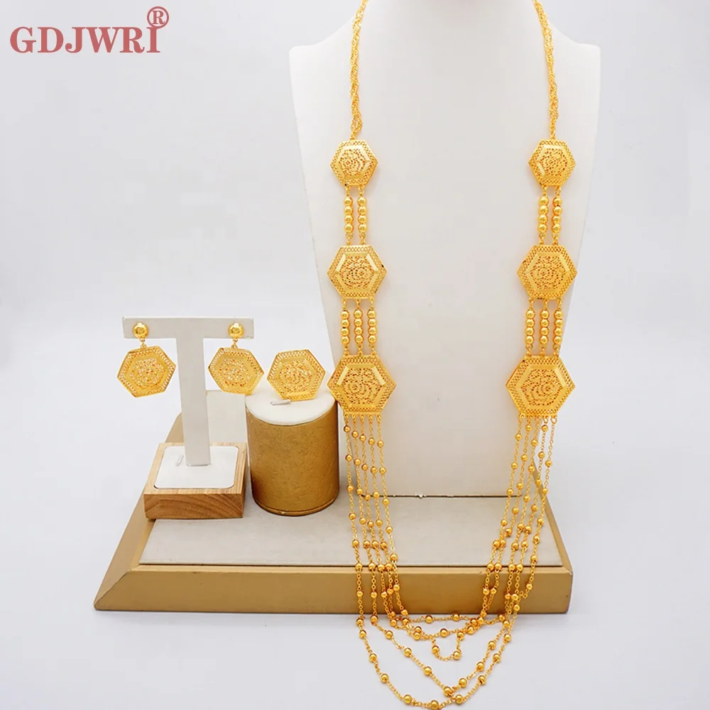 GDJWRI  BJ1429 Dubai gold New bridal African long jewelry set necklace earring matching factory wholesale