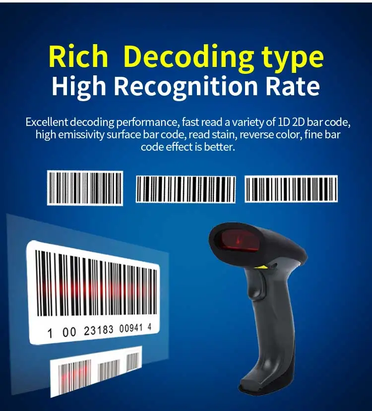 Портативный сканер штрих-кода EVAWGIB проводной ручной QR-кода 1D 2D USB с видимым красным светом защитой от падения