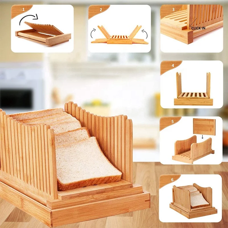 
baguette cutter bamboo small kitchen home 6mm toast homemade foldable loaf manual adjustable bread slicer 