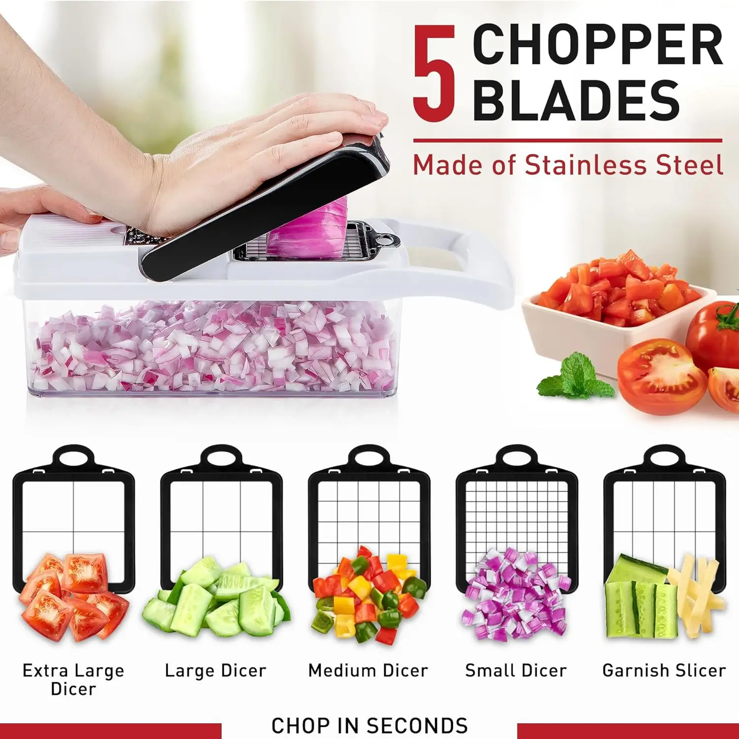 26 in 1 Vegetable Chopper Multifunction Onion Dicer Spiralizer for Veggie Cutter Mandoline Slicer Food Chopper with Container