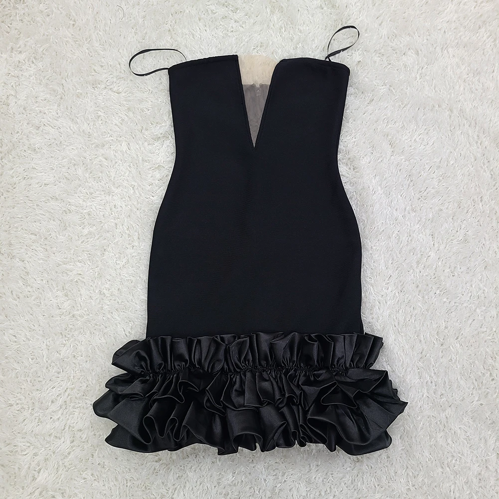 New Arrival High-quality Strapless Sleeveless Mesh Pooper Skirt Mesh Stitching Peplum Birthday Party Club Prom Evening Dress