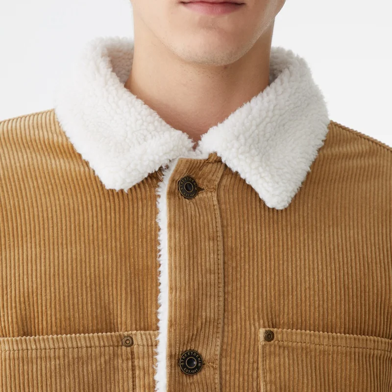 High Quality OEM Clothing Manufacturers Mens Warm Winter Jacket Corduroy Sherpa Trucker Jacket