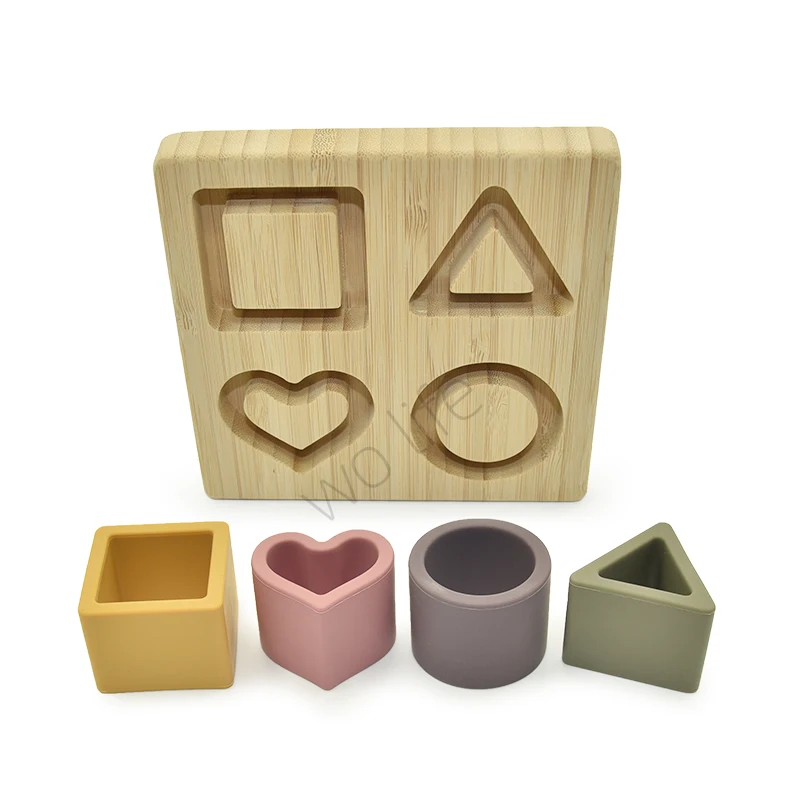 Silicone enlight Star and Love geometry silicone Mosaic Wood board  educational puzzle toys