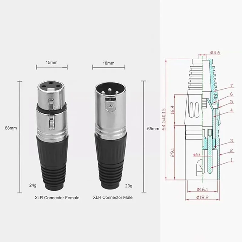 3/5 Pin XLR Solder Plug Cable Connector Microphone Audio Socket Made of Zinc Alloy for High Conductivity and Ultra-Low Noise