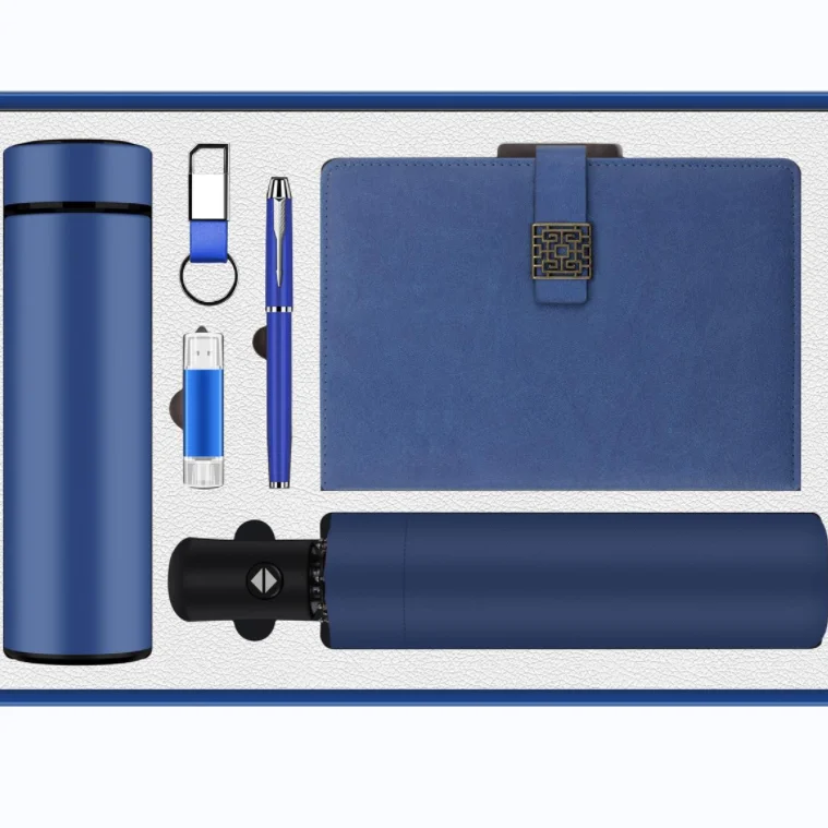 Promotional Corporate Gift Set 6 in 1 Umbrella USB Drive Key chain Thermos Flask Gift Box Set Customize logo Business Event Gift