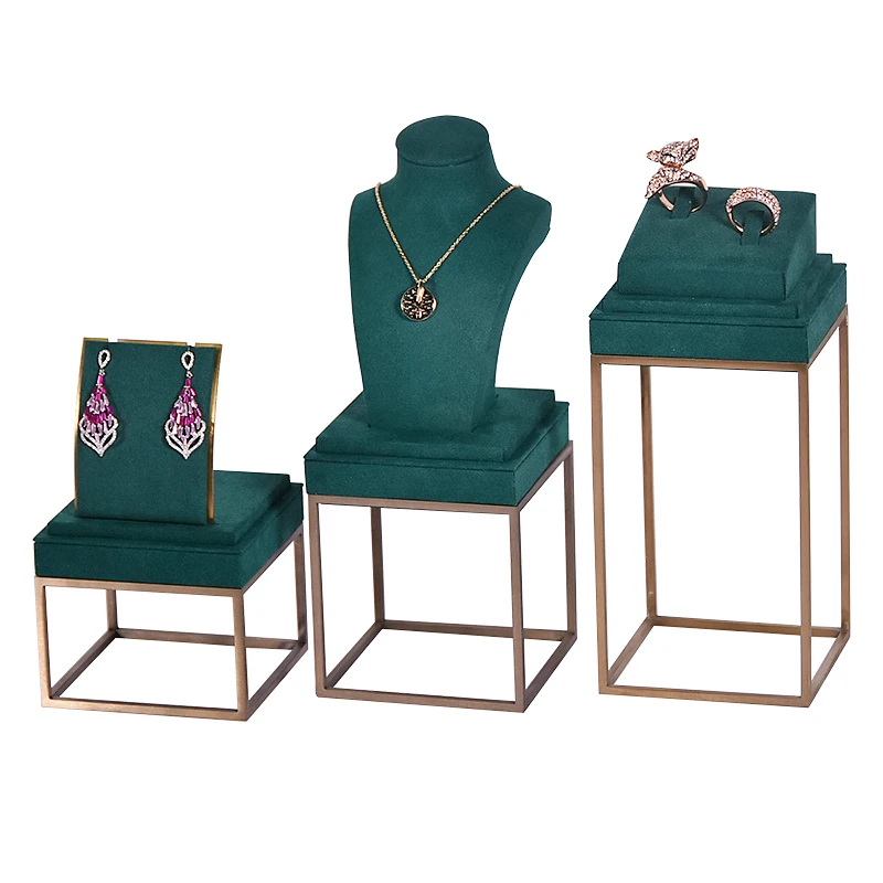 Jinksy Custom Fashion microfiber stand metal leg jewelry display set for window