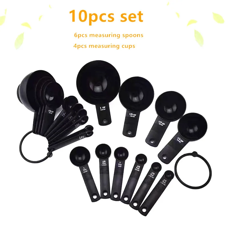 Custom Wholesale Kitchen Gadgets cuchara medidora Black White 10PCS Set Measuring cups and spoons