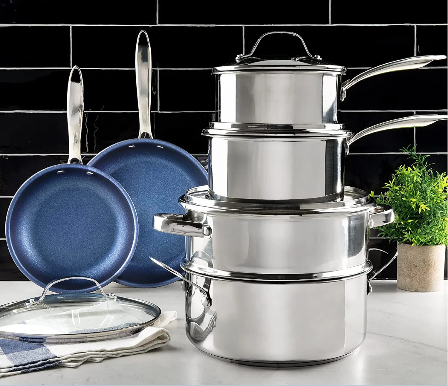 Stainless Steel Cuisine Cookware Sets Visible Flat Glass Lids Food Casserole Camping Pot Stainless Steel Cookware Pans and Pots