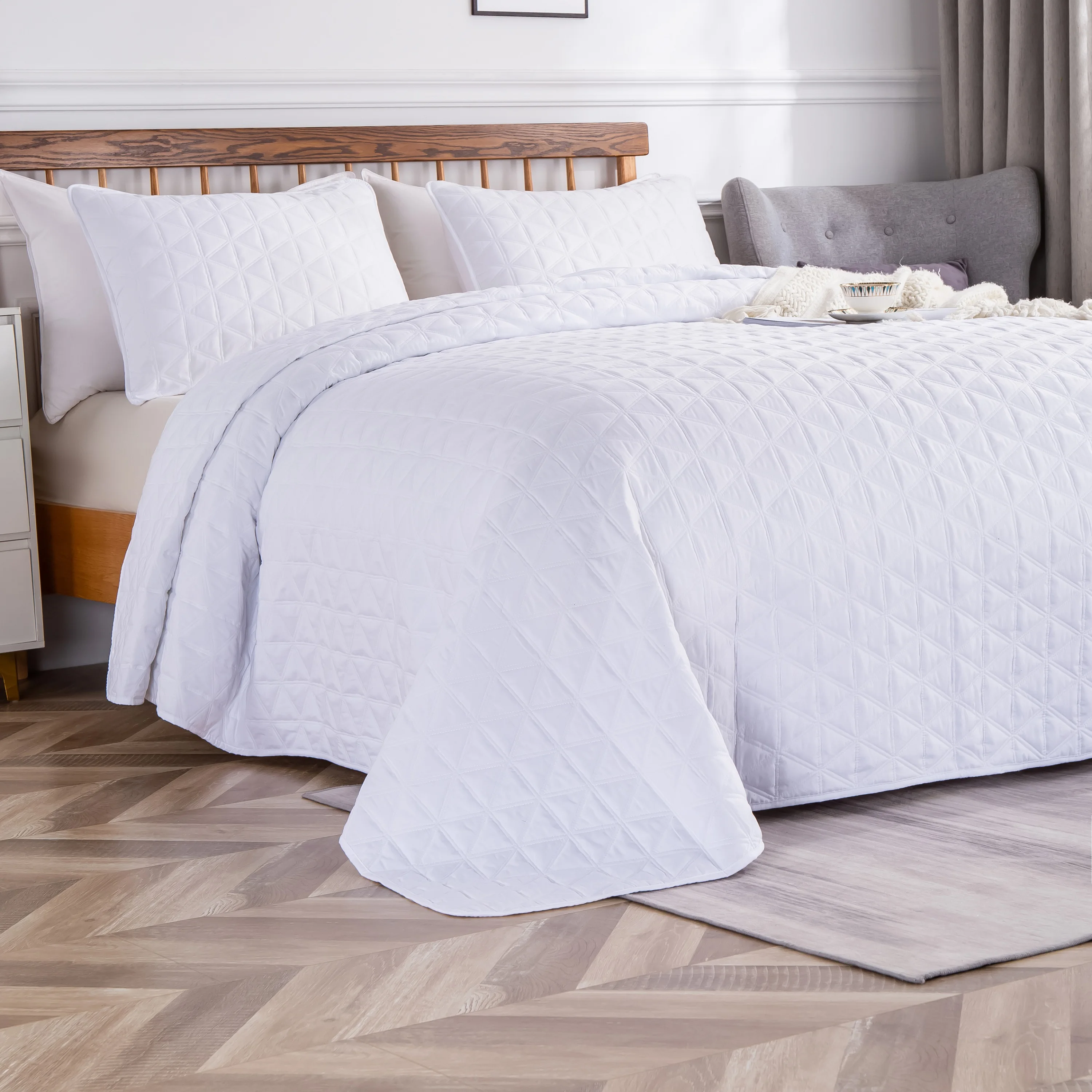 New design Ultrasonic quilting grey Comforters high quality solid dyed ultrasonic quilting living room bedspread
