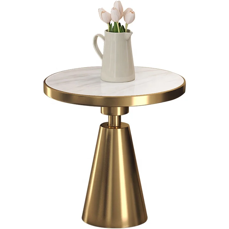 Luxury Modern Side Tables stainless steel artificial marble top round end side table polished gold