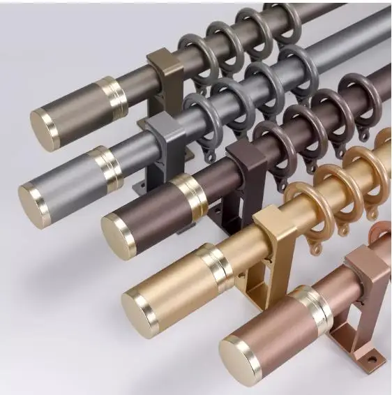 2023 double supports extendable black iron metal curtain rod poles for windows